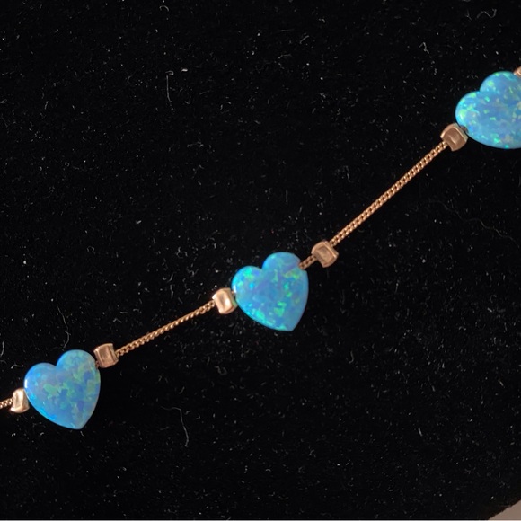14K Gold Necklace with Turquoise Blue Hearts - Unique! - Picture 3 of 10